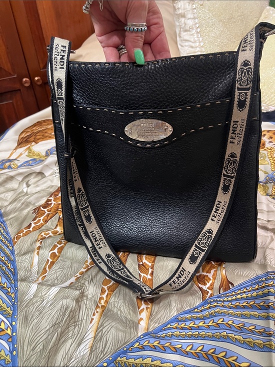Fendi Handbags - Authentic Fendi Selleria Black Pebbled Leather Crossbody Bag Logo Strap
